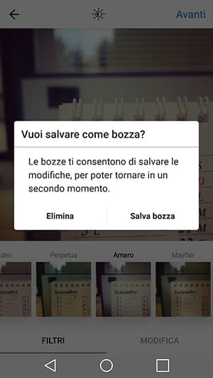 salva bozza instagram